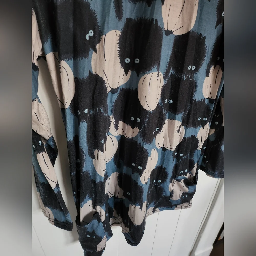 Halloween Cat & Pumpkin oversized shirt/ mini dress  with front pockets medium - Picture 3 of 3